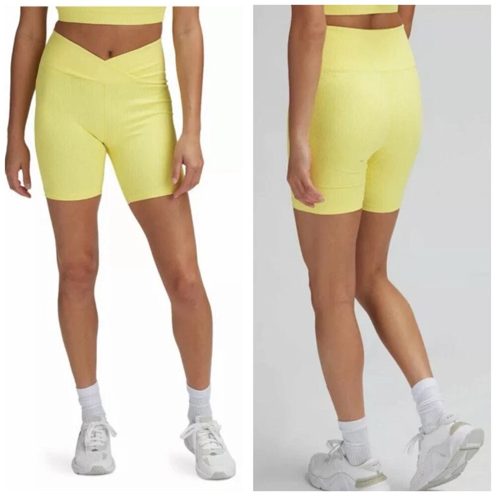 Revolve Year of Ours Ribbed V Waist Biker Short Women's Size Medium Yellow 7”